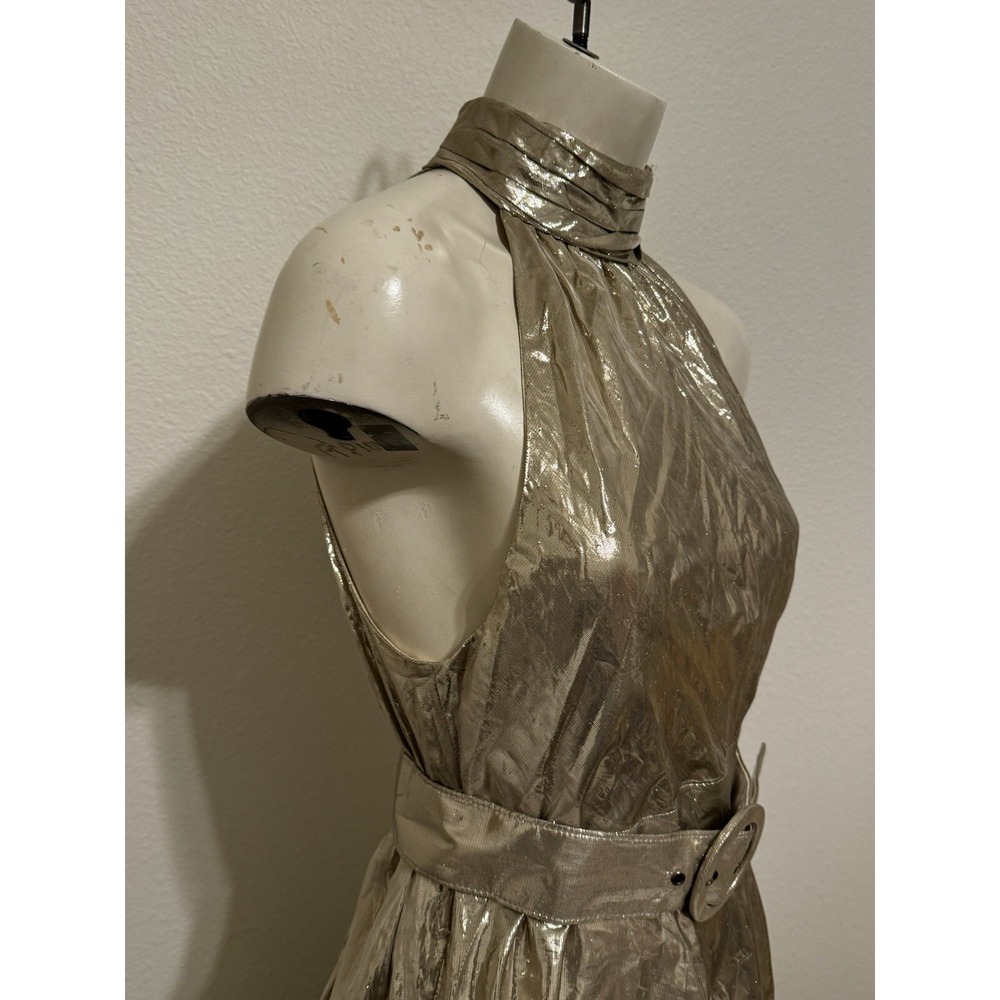 Alice + Olivia Silver Lame Belted Cutaway Mini Silk USA Dress Cocktail NYE S 6 8 - Picture 4 of 10